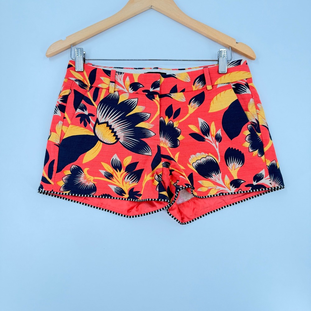 J. Crew Floral Shorts Womens Size 2 Coral Pink Navy Botanical Preppy Summer